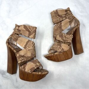 CASADEI Mesh Snakeskin Strappy Bandage Wrap Chunky Platform Block Heel Sandals